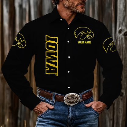 EXCLUSIVE EDITION - NEW CUSTOMIZED NCAA MAM16 IWH IOWA HAWKEYES MEN'S LONG SLEEVE BUTTON-UP SHIRT