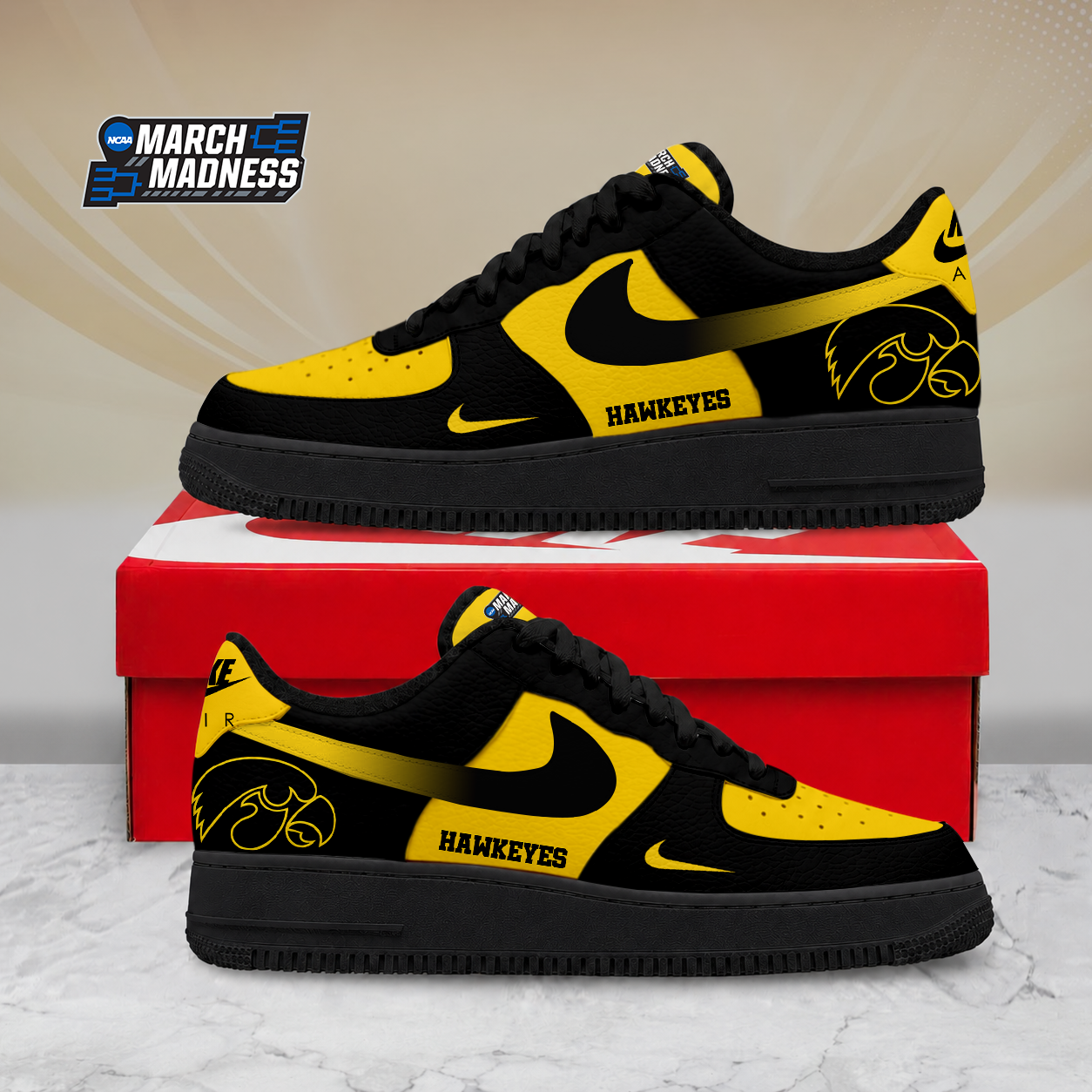SPECIAL EDITION - NEW CUSTOMIZED NCAA MAM16 IWH IOWA HAWKEYES AF1 SHOES