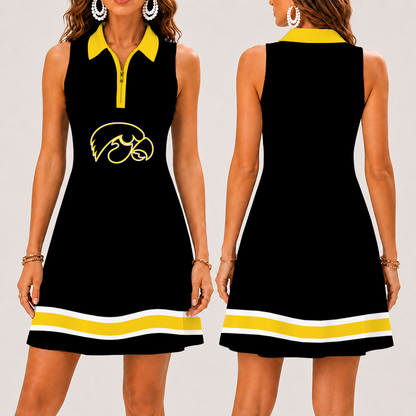 [FAN FAVORITE] NEW CUSTOMIZED NCAA MAM16 IWH IOWA HAWKEYES STRAPPY WOMEN'S ZIP SLEEVELESS POLO DRESS