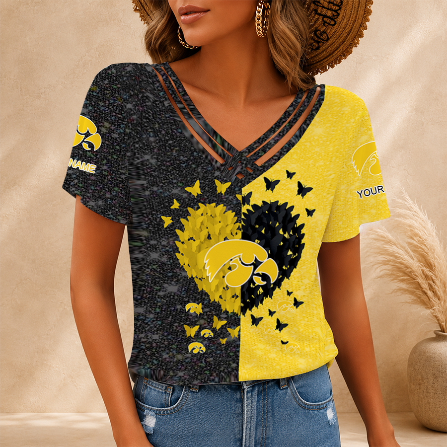 [FAN FAVORITE] NEW CUSTOMIZED NCAA MAM16 IWH IOWA HAWKEYES V-NECK SHIRT