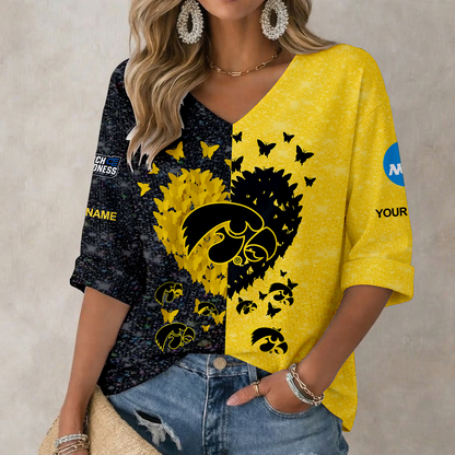 LIMITED EDITION - NEW CUSTOMIZED NCAA MAM16 IWH IOWA HAWKEYES WOMEN'S HEART V-NECK LONG SLEEVE SHIRT