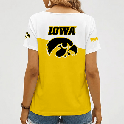 [FAN FAVORITE] NEW CUSTOMIZED NCAA MAM16 IWH IOWA HAWKEYES STRAPPY V-NECK FEMALE SHIRT
