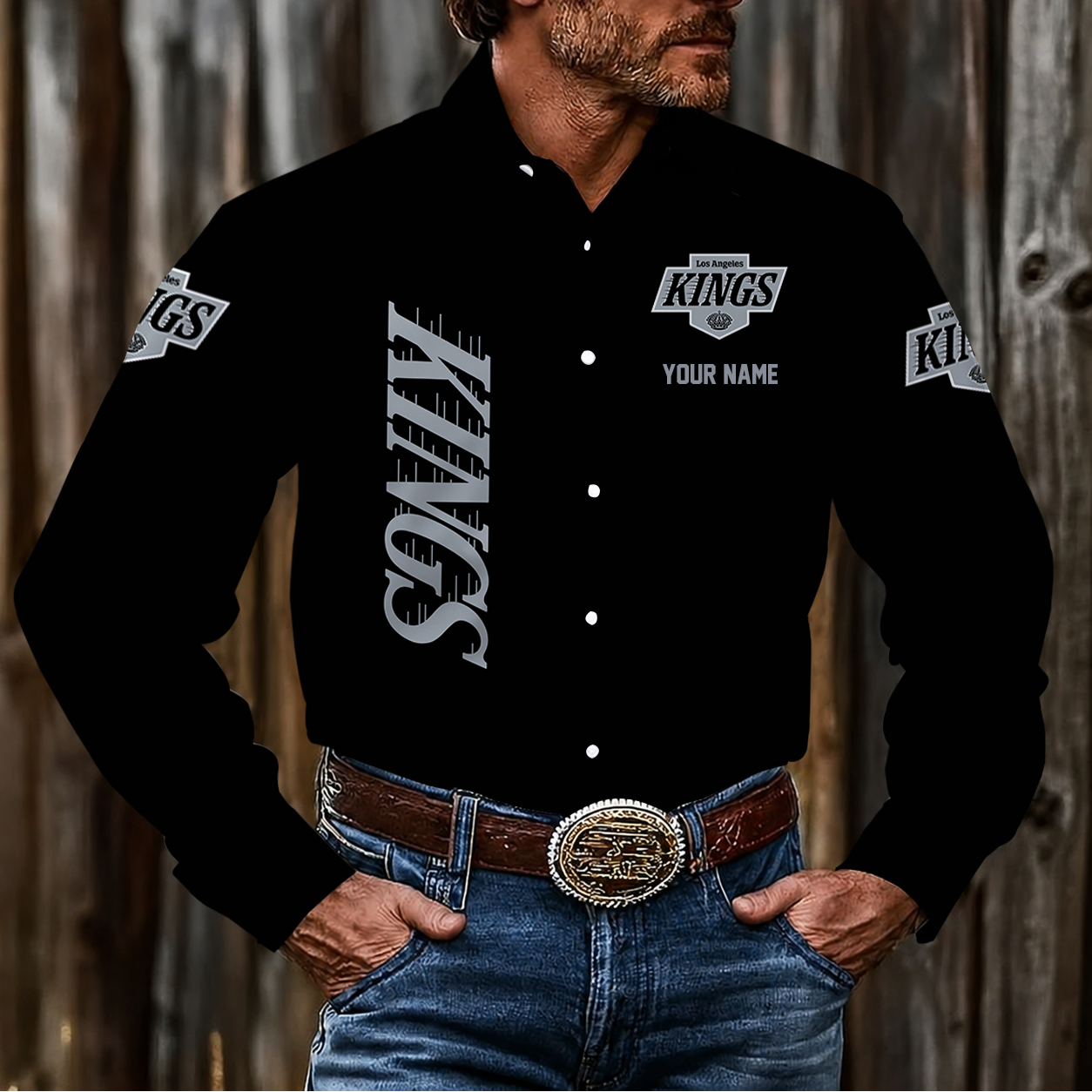 LIMITED EDITION - NEW CUSTOMIZED NHL16 LAK LOS ANGELES KINGS MEN'S LONG SLEEVE BUTTON-UP SHIRT