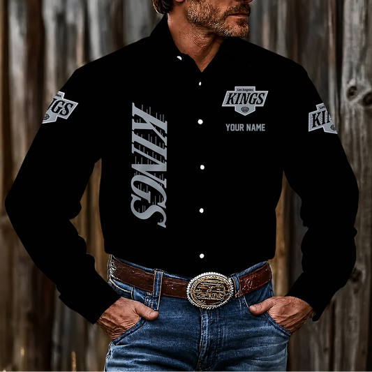 LIMITED EDITION - NEW CUSTOMIZED NHL16 LAK LOS ANGELES KINGS MEN'S LONG SLEEVE BUTTON-UP SHIRT