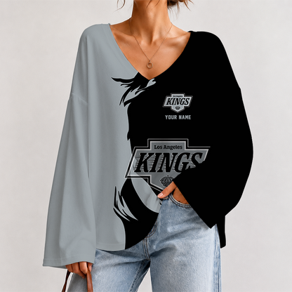 [SUPER SALE] NEW CUSTOMIZED NHL16 LAK LOS ANGELES KINGS V-NECK LONG SLEEVED CROP TOP
