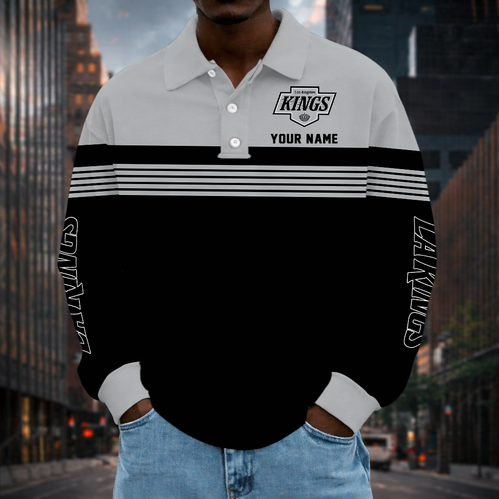 SPECIAL EDITION - NEW CUSTOMIZED NHL16 LAK LOS ANGELES KINGS MEN LONG SLEEVE POLO