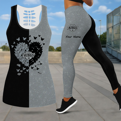 LIMITED EDITION - NEW CUSTOMIZED NHL16 LAK LOS ANGELES KINGS LEGGINGS & HOLLOW TANK TOP SET