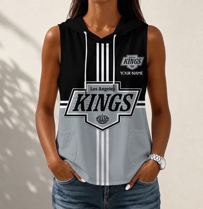 VIRAL EDITION - NEW CUSTOMIZED NHL16 LAK LOS ANGELES KINGS WOMEN'S SLEEVELESS HOODED POCKET TANK TOP