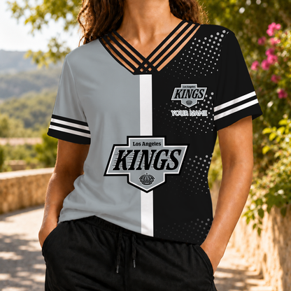 ELITE EDITION - NEW CUSTOMIZED NHL16 LAK LOS ANGELES KINGS V-NECK SHIRT