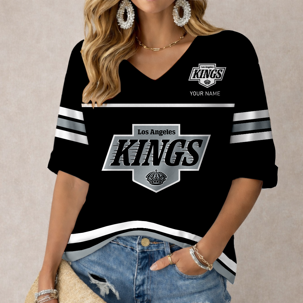 LIMITED EDITION - NEW CUSTOMIZED NHL16 LAK LOS ANGELES KINGS WOMEN'S HEART V-NECK LONG SLEEVE SHIRT