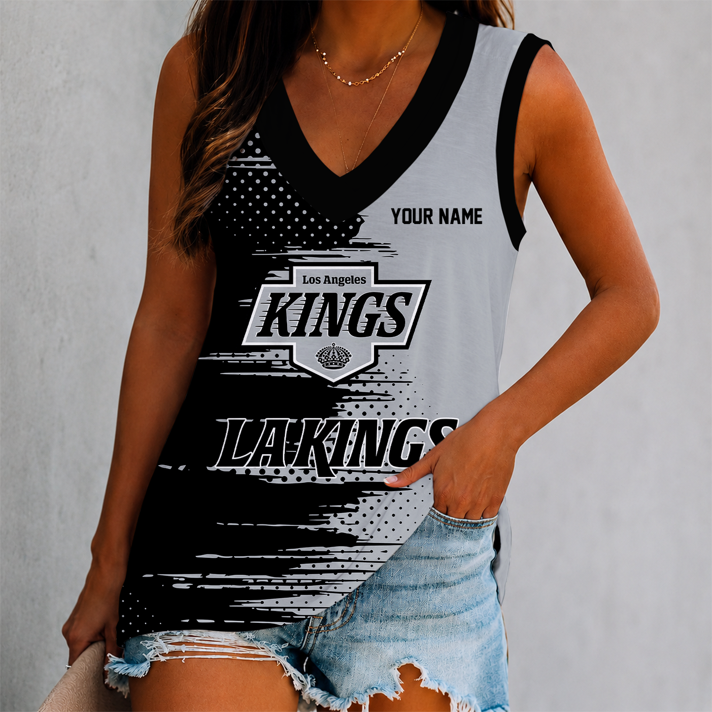 LIMITED EDITION - NEW CUSTOMIZED NHL16 LAK LOS ANGELES KINGS WOMEN'S V-NECK TANK TOP