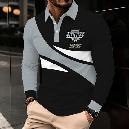 [SUPER SALE] NEW CUSTOMIZED NHL16 LAK LOS ANGELES KINGS MEN LONG SLEEVE POLO