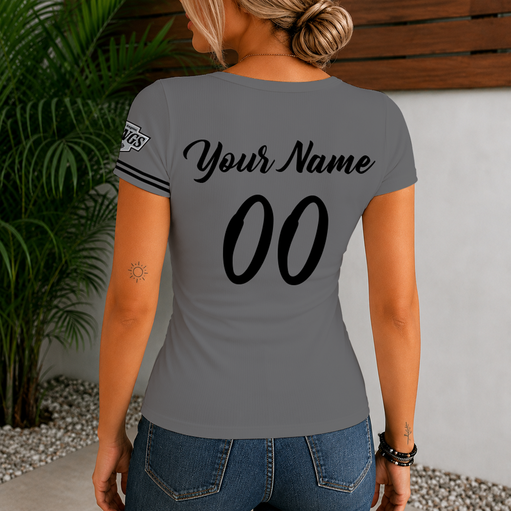 [SUPER SALE] NEW CUSTOMIZED NHL16 LAK LOS ANGELES KINGS WOMEN'S SHORT SLEEVE HENLEY T-SHIRT