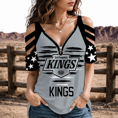 [SUPER SALE] NEW CUSTOMIZED NHL16 LAK LOS ANGELES KINGS STRAPPY COLD-SHOULDER TOP