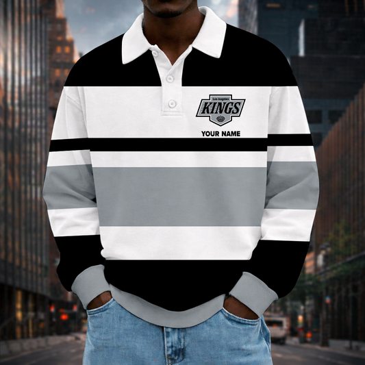 LIMITED EDITION - NEW CUSTOMIZED NHL16 LAK LOS ANGELES KINGS MEN LONG SLEEVE POLO