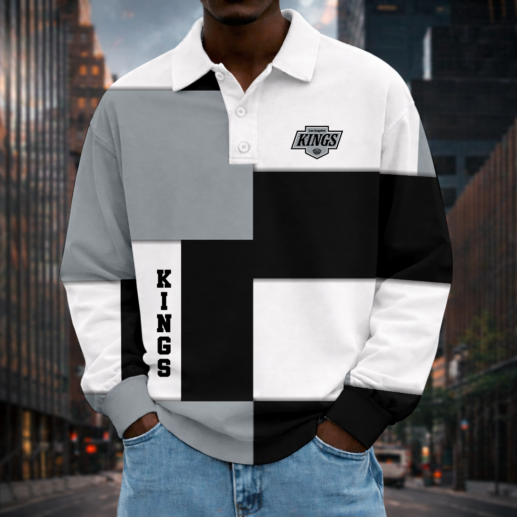 LIMITED EDITION - NEW CUSTOMIZED NHL16 LAK LOS ANGELES KINGS MEN LONG SLEEVE POLO