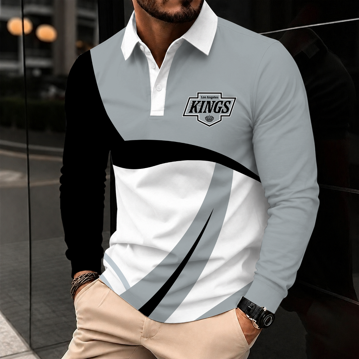 [SUPER SALE] NEW CUSTOMIZED NHL16 LAK LOS ANGELES KINGS MEN LONG SLEEVE POLO