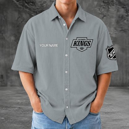 [SUPER SALE] NEW CUSTOMIZED NHL16 LAK LOS ANGELES KINGS SEERSUCKER BUTTON SHIRT