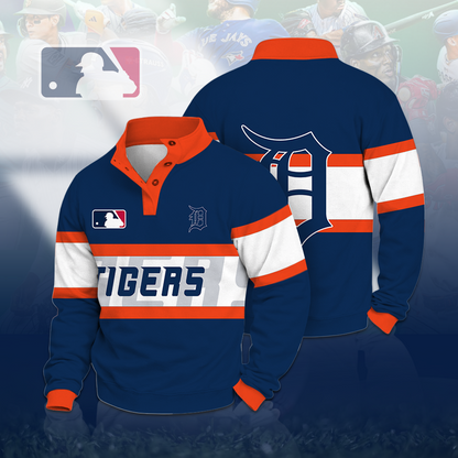 LIMITED EDITION - NEW CUSTOMIZED MLB16 DTS DETROIT TIGERS BUTTON QUARTER PLACKET SWEATSHIRT