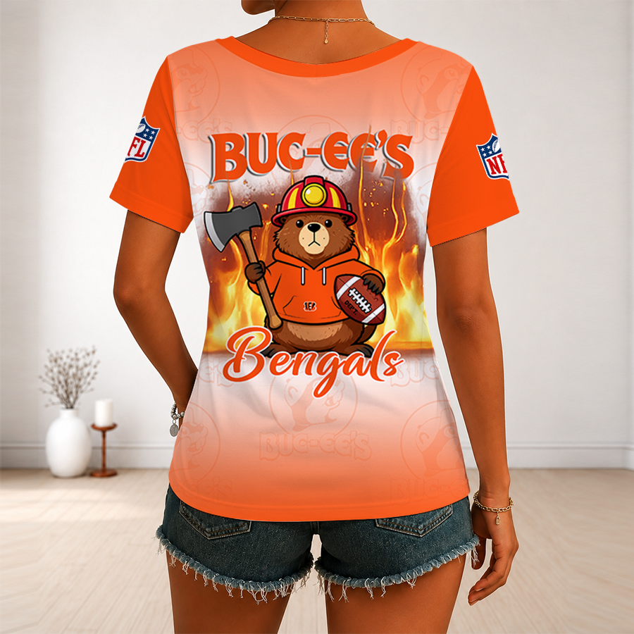 [SPECIAL OFFER] NEW CUSTOMIZED NFL16 CCB CINCINNATI BENGALS BUC-EE'S V-NECK FEMALE SHIRT
