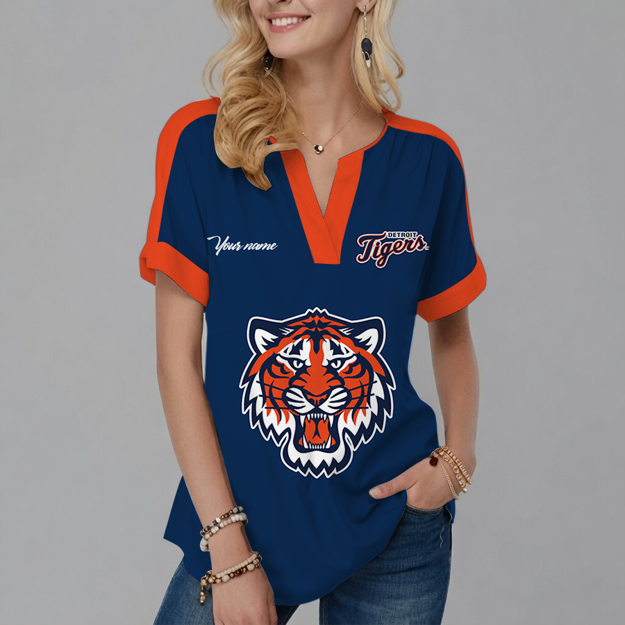 [FLASH SALE] NEW CUSTOMIZED MLB16 DTS DETROIT TIGERS V-NECK FEMALE SHIRT