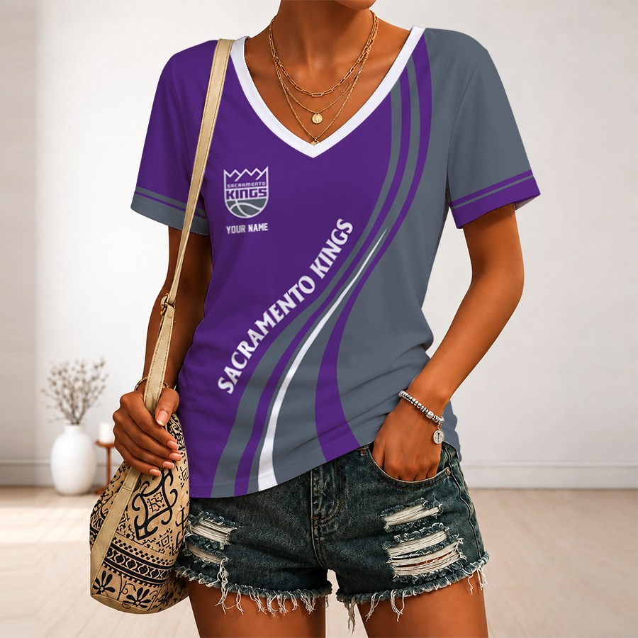 [HOT DEAL] NEW CUSTOMIZED NBA16 SKI SACRAMENTO KINGS V-NECK FEMALE SHIRT