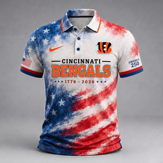 MEGA SALE - NEW CUSTOMIZED NFL16 CCB CINCINNATI BENGALS USA 250TH ANNIVERSARY POLO SHIRT, ZIP POLO SHIRT & T-SHIRTS
