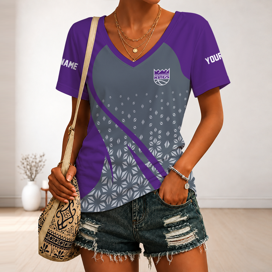 [HOT DEAL] NEW CUSTOMIZED NBA16 SKI SACRAMENTO KINGS V-NECK FEMALE SHIRT