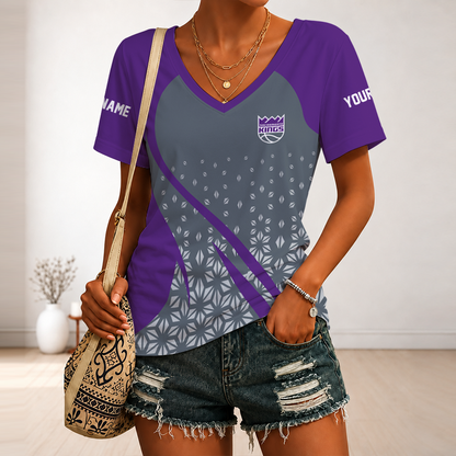 [HOT DEAL] NEW CUSTOMIZED NBA16 SKI SACRAMENTO KINGS V-NECK FEMALE SHIRT