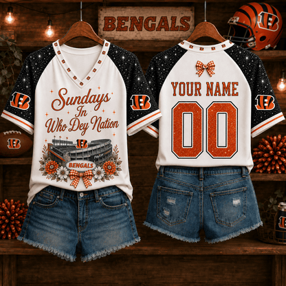 EXCLUSIVE EDITION - NEW CUSTOMIZED NFL16 CCB CINCINNATI BENGALS V-NECK FEMALE SHIRT