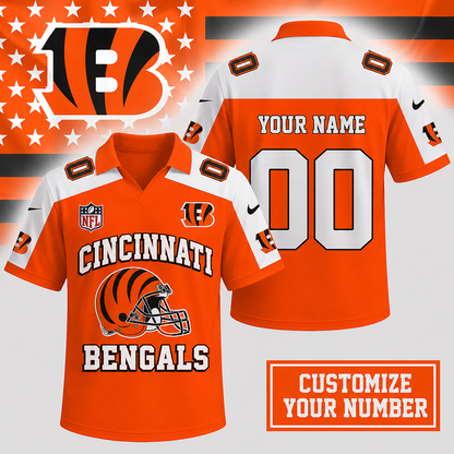 ELITE EDITION - NEW CUSTOMIZED NFL16 CCB CINCINNATI BENGALS POLO SHIRT