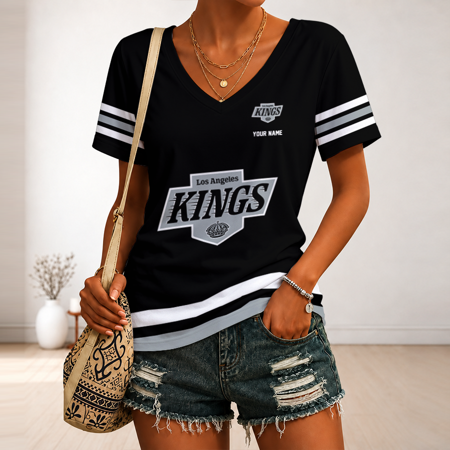 [SUPER SALE] NEW CUSTOMIZED NHL16 LAK LOS ANGELES KINGS V-NECK FEMALE SHIRT