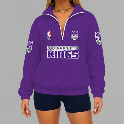 [HOT DEAL] NEW CUSTOMIZED NBA16 SKI SACRAMENTO KINGS V-NECK ZIPPER SWEATSHIRT JACKET