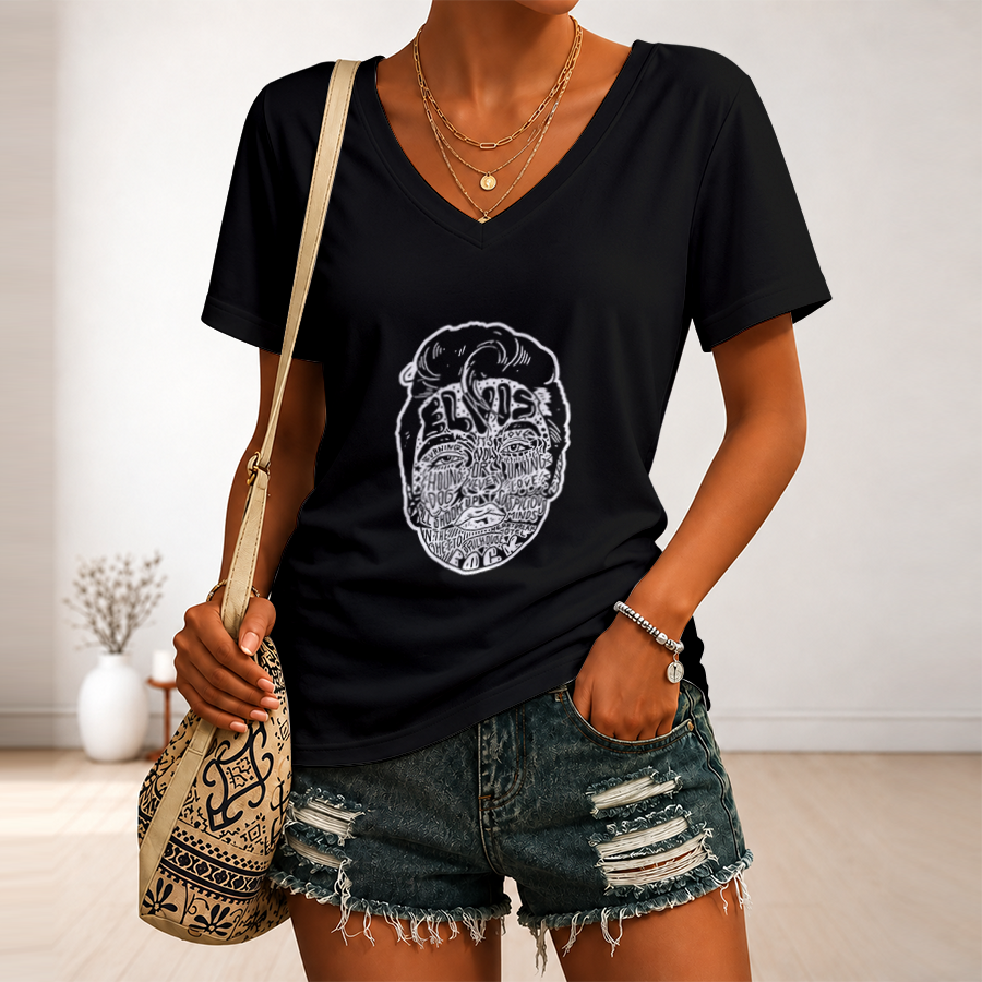 [FAN FAVORITE] NEW CUSTOMIZED ELVIS PRESLEY V-NECK FEMALE SHIRT