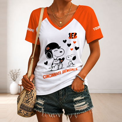 [SPECIAL OFFER] NEW CUSTOMIZED NFL16 CCB CINCINNATI BENGALS V-NECK FEMALE SHIRT