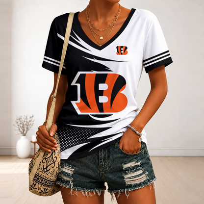 [SPECIAL OFFER] NEW CUSTOMIZED NFL16 CCB CINCINNATI BENGALS V-NECK FEMALE SHIRT