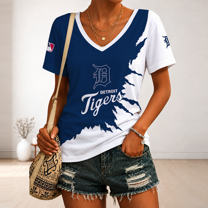 [FLASH SALE] NEW CUSTOMIZED MLB16 DTS DETROIT TIGERS V-NECK FEMALE SHIRT