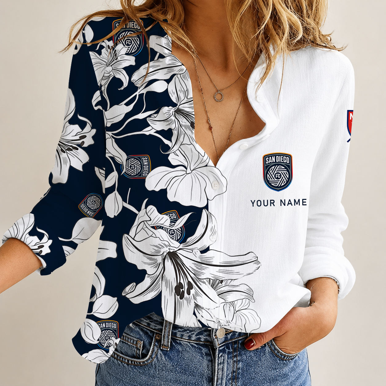 [FAN EXCLUSIVE] NEW CUSTOMIZED MLS16 SDF SAN DIEGO FC WOMEN CASUAL SHIRT