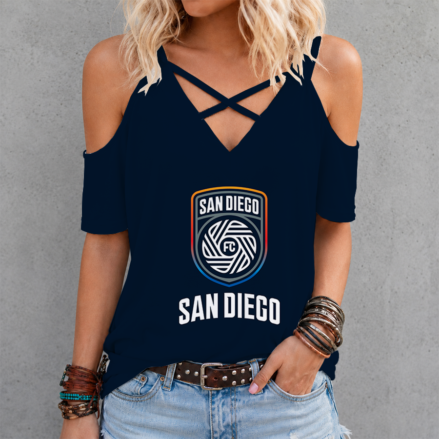 [FAN EXCLUSIVE] NEW CUSTOMIZED MLS16 SDF SAN DIEGO FC CRISS CROSS V-NECK TOP