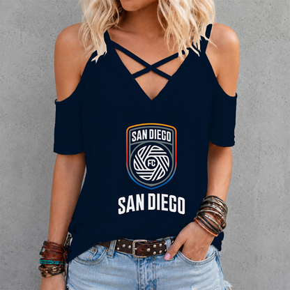 [FAN EXCLUSIVE] NEW CUSTOMIZED MLS16 SDF SAN DIEGO FC CRISS CROSS V-NECK TOP