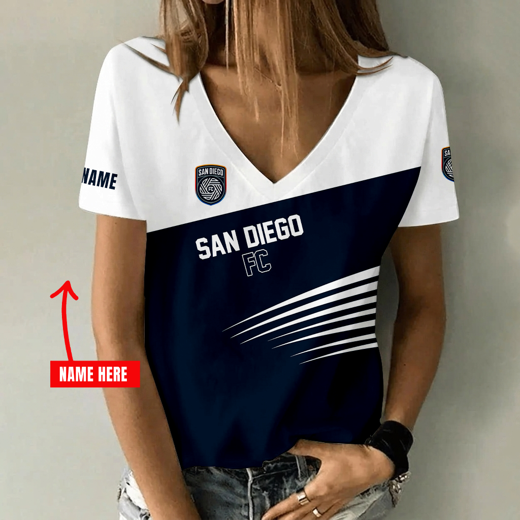 [FAN EXCLUSIVE] NEW CUSTOMIZED MLS16 SDF SAN DIEGO FC V-NECK FEMALE SHIRT