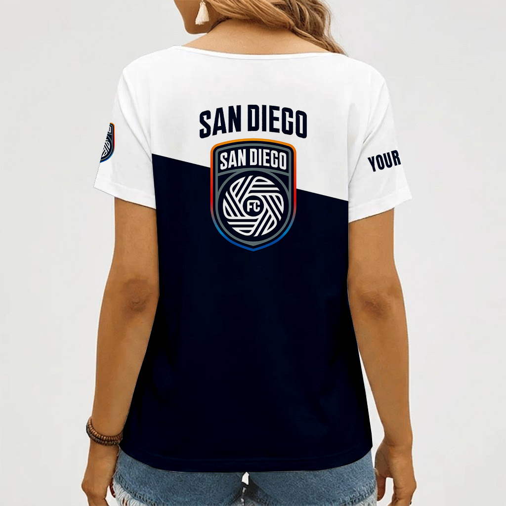 [FAN EXCLUSIVE] NEW CUSTOMIZED MLS16 SDF SAN DIEGO FC V-NECK FEMALE SHIRT
