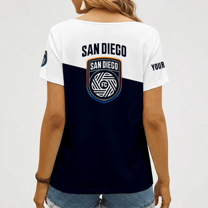 [FAN EXCLUSIVE] NEW CUSTOMIZED MLS16 SDF SAN DIEGO FC V-NECK FEMALE SHIRT