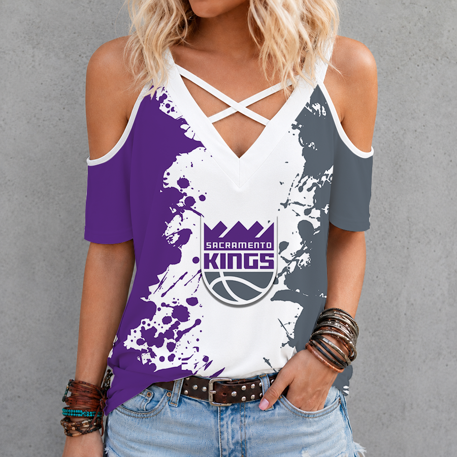 [HOT DEAL] NEW CUSTOMIZED NBA16 SKI SACRAMENTO KINGS CRISS CROSS V-NECK TOP