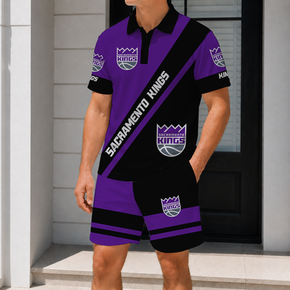 LIMITED EDITION - NEW CUSTOMIZED NBA16 SKI SACRAMENTO KINGS POLO SHIRT & SHORT PANTS SET