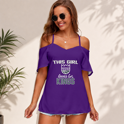 [HOT DEAL] NEW CUSTOMIZED NBA16 SKI SACRAMENTO KINGS WOMEN'S STRAPPY OFF-SHOULDER TOP