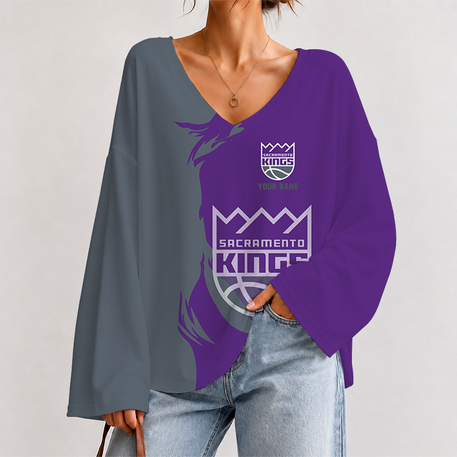 [HOT DEAL] NEW CUSTOMIZED NBA16 SKI SACRAMENTO KINGS V-NECK LONG SLEEVED CROP TOP