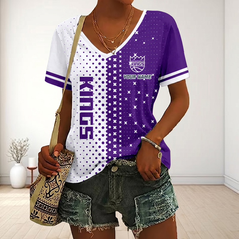 LIMITED EDITION - NEW CUSTOMIZED NBA16 SKI SACRAMENTO KINGS V-NECK FEMALE SHIRT