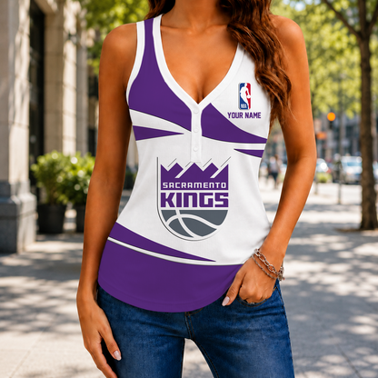 VIRAL EDITION - NEW CUSTOMIZED NBA16 SKI SACRAMENTO KINGS WOMEN'S V-NECK TANK TOP