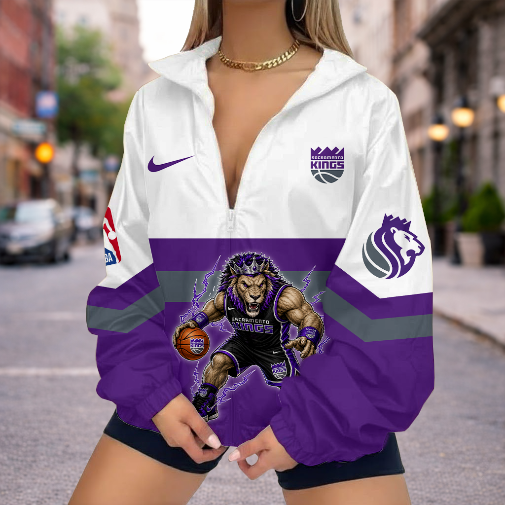 VIRAL EDITION - NEW CUSTOMIZED NBA16 SKI SACRAMENTO KINGS V-NECK ZIPPER SWEATSHIRT JACKET